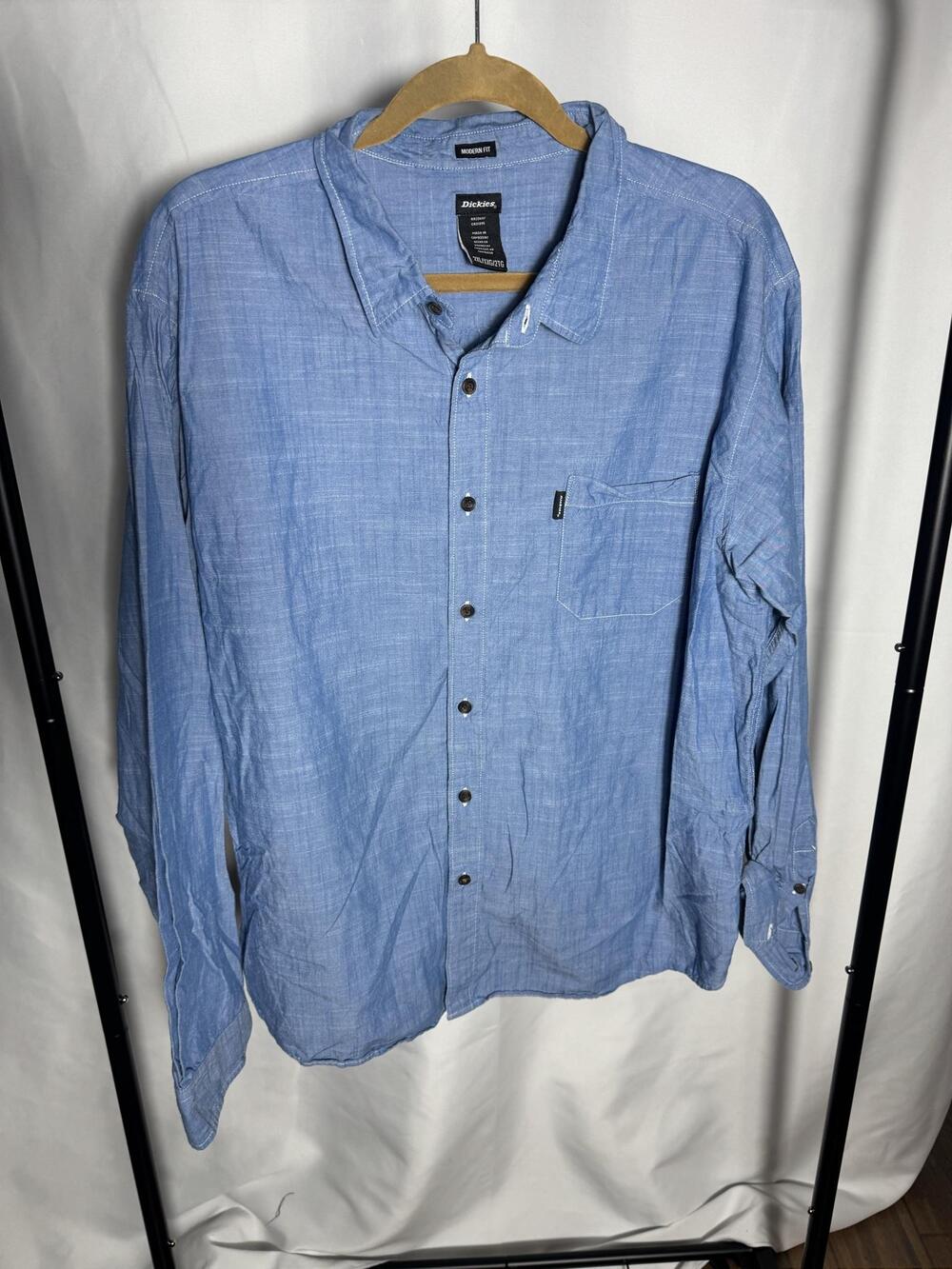 Dickies Shirt Mens 2XL Blue Chambray Long Sleeve Button Up Casual Workwear